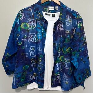 Chico’s, Jacket/Shirt, Blue Multi, Linen/Nylon, Size 3, EUC!!
